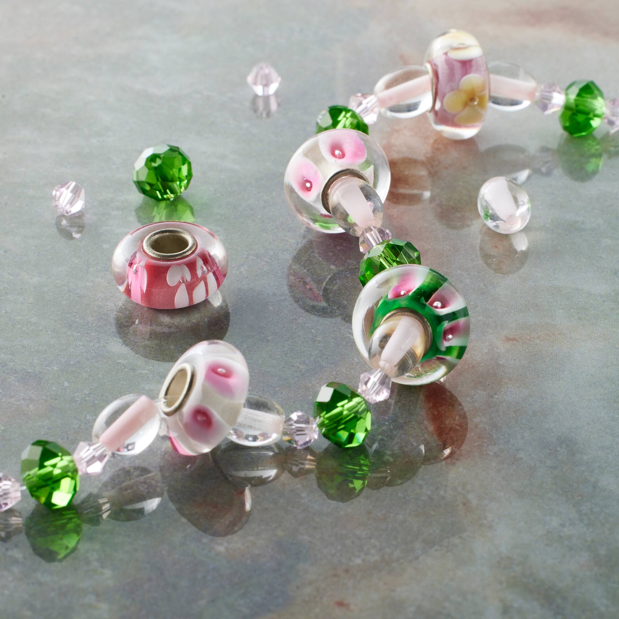 Pink Floral Lampwork Glass Rondelle Bead Mix by Bead Landing™
